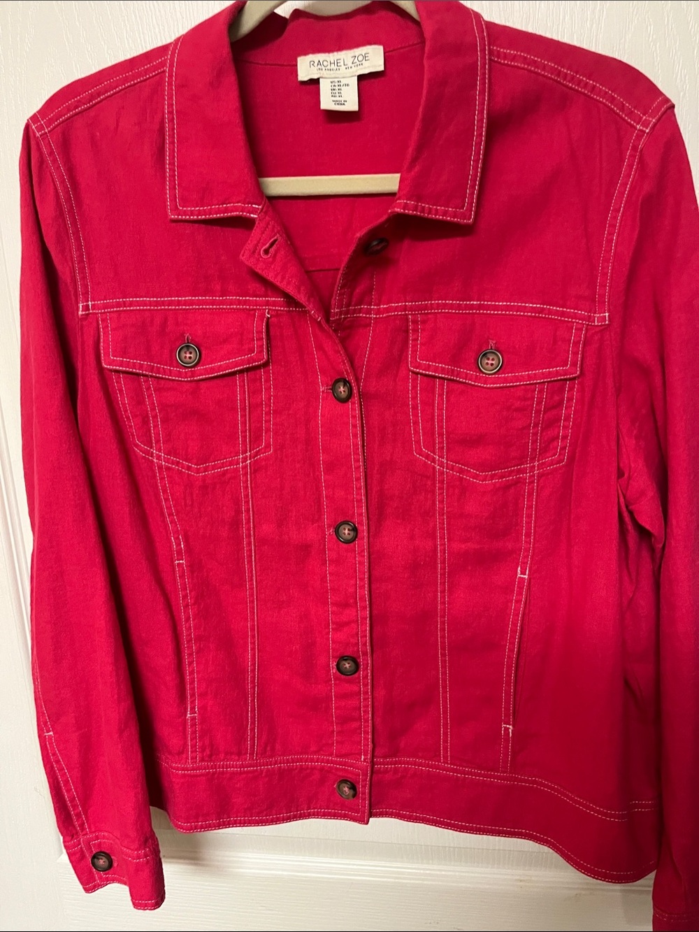 Rachel Zoe Hot Pink Button-Front LINEN  Jacket